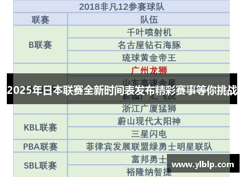 2025年日本联赛全新时间表发布精彩赛事等你挑战